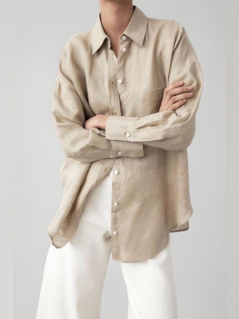 ZARA Light Beige Linen Button-Up Shirt